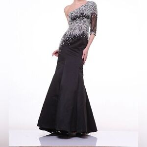 Black and Silver Sequin One-Shoulder Dress